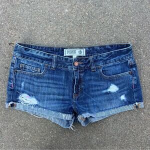 Y2K PINK Victoria's Secret Very Low Rise Distressed Denim Shorts Size 8